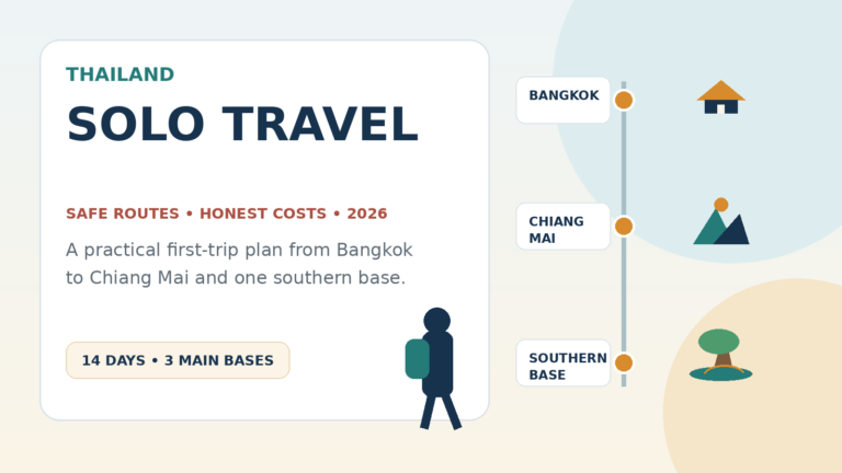 Illustrated Thailand solo travel route from Bangkok to Chiang Mai and the southern islands