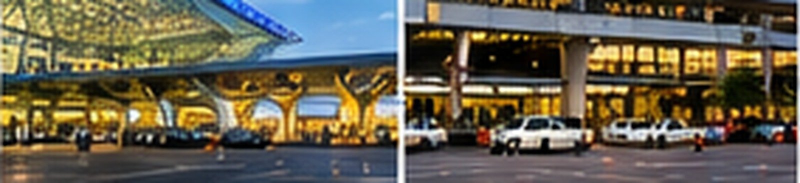 Original conceptual illustration pairing two Bangkok airport-terminal settings