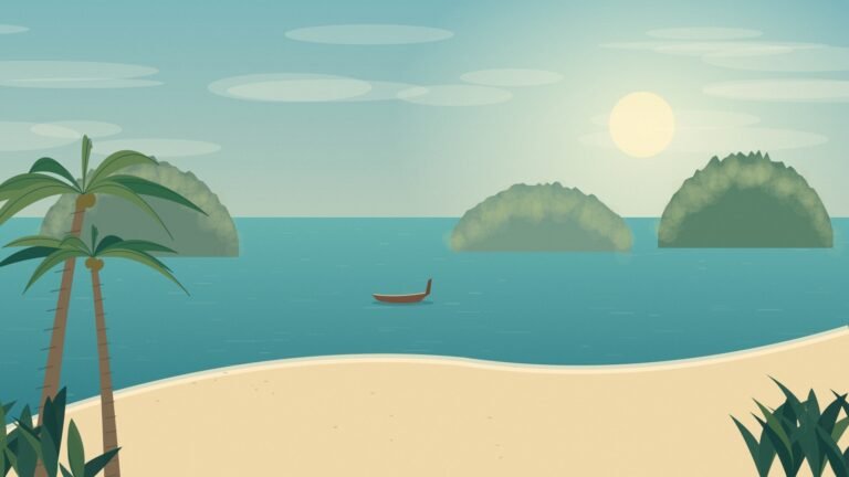 Palm-fringed Koh Chang-inspired bay and offshore islands
