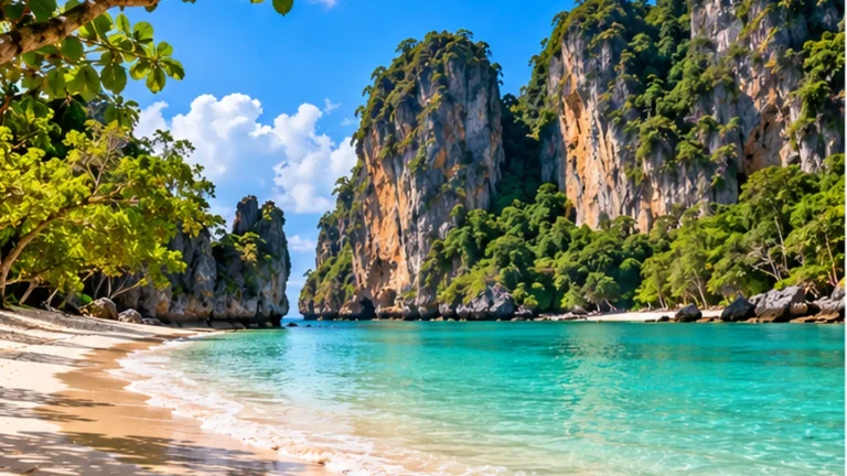 Original illustration of a tropical coast for Best Beaches in Krabi