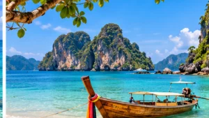 Original illustration of a tropical coast for Best Day Trips from Krabi