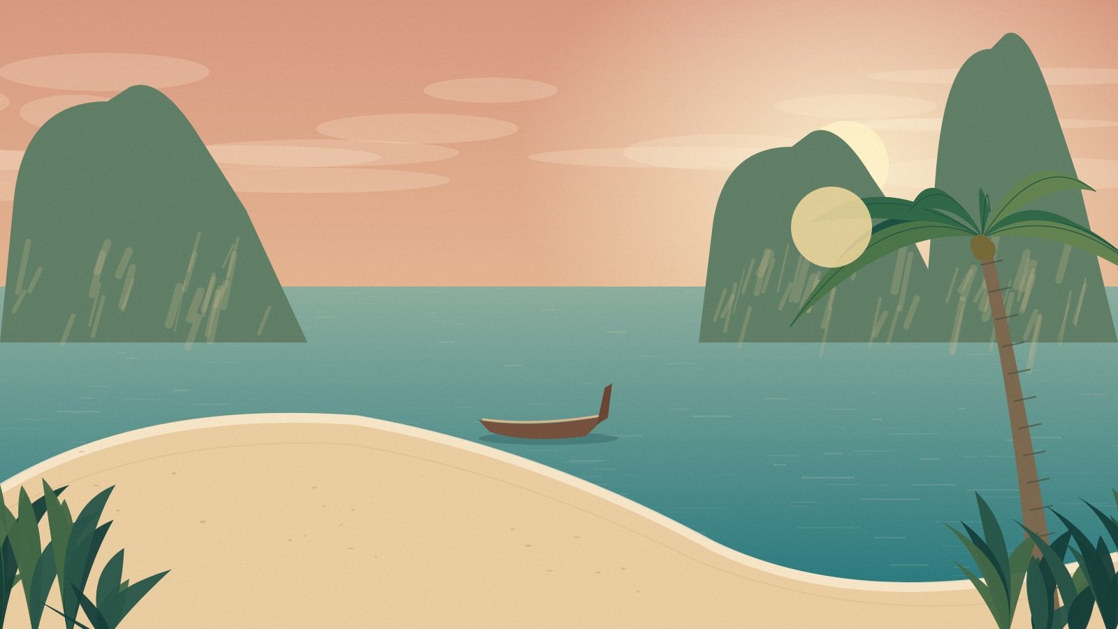 A small boat below limestone cliffs in warm evening light