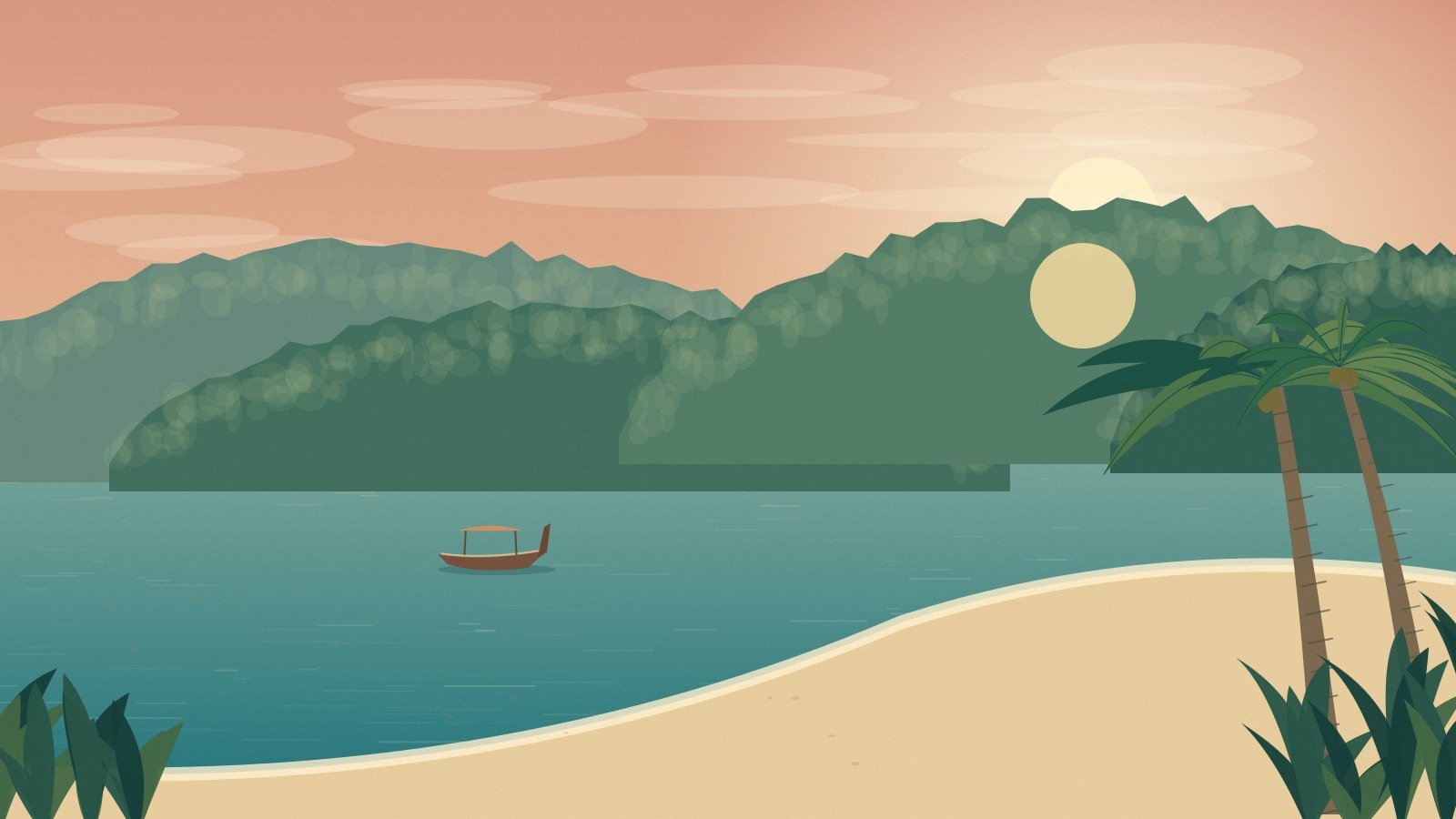 Warm evening light along a palm-fringed Phuket-inspired beach