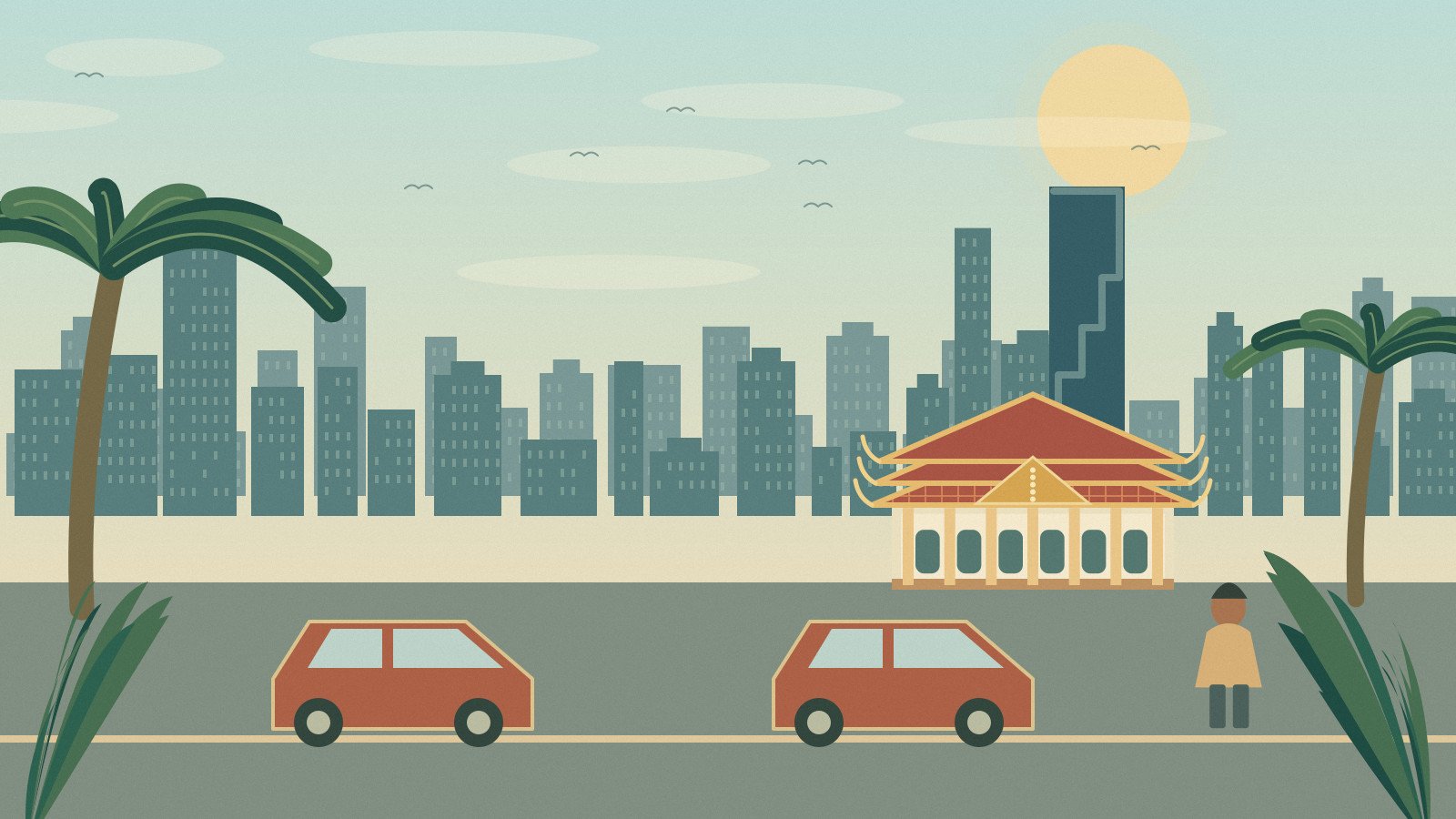 Illustrated taxi pickup on a Bangkok street