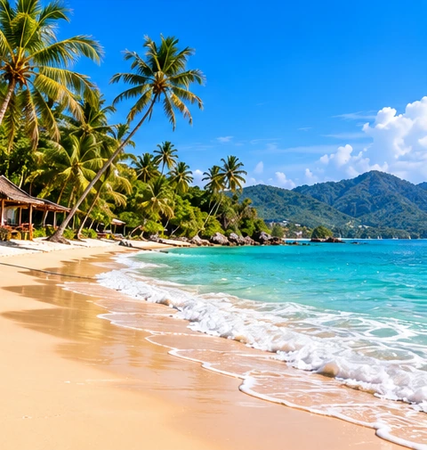 Original illustrated west-coast island beach for the Koh Lanta versus mainland Krabi comparison