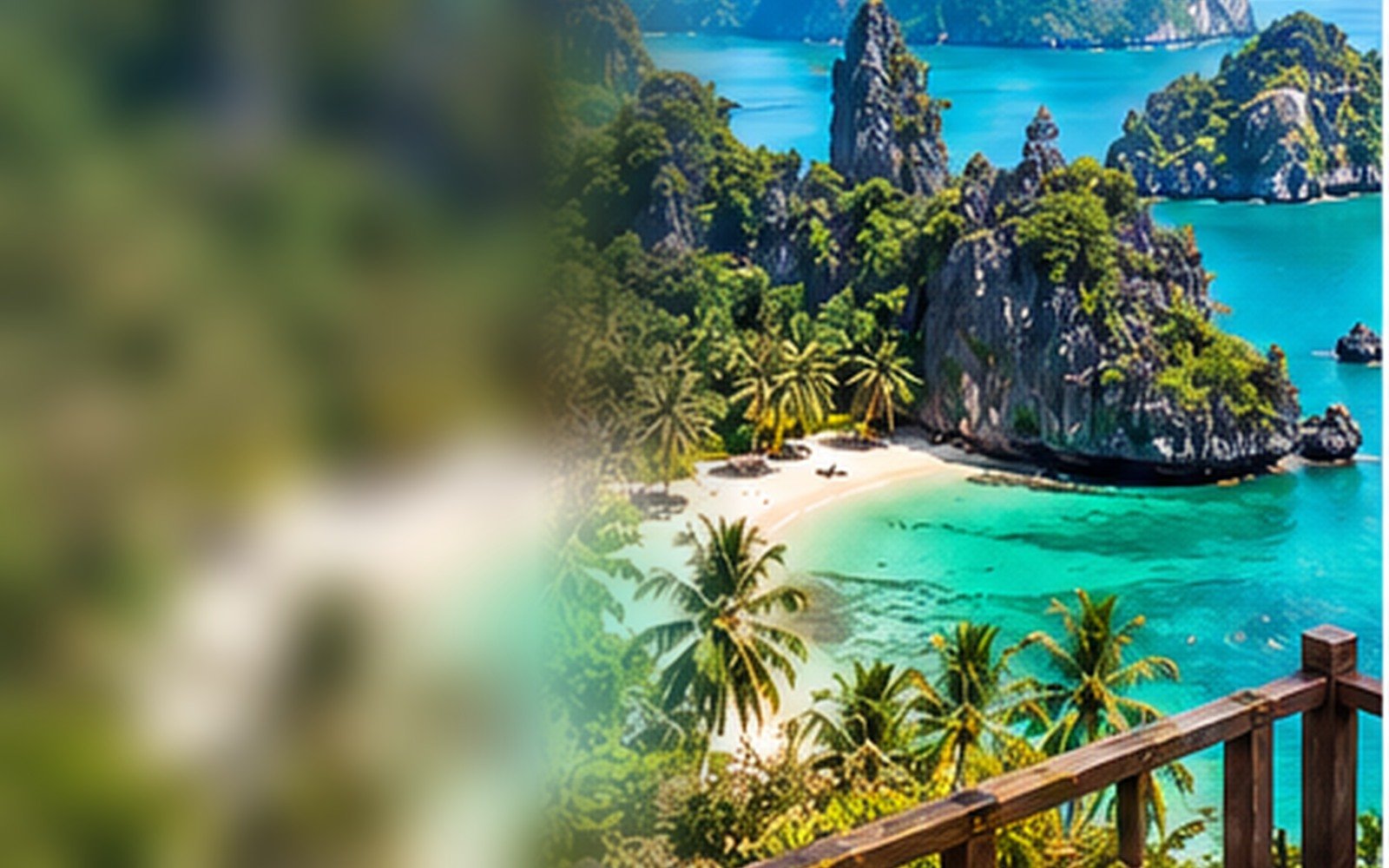 Original illustration of southern Thai islands, sea and a coastal viewpoint