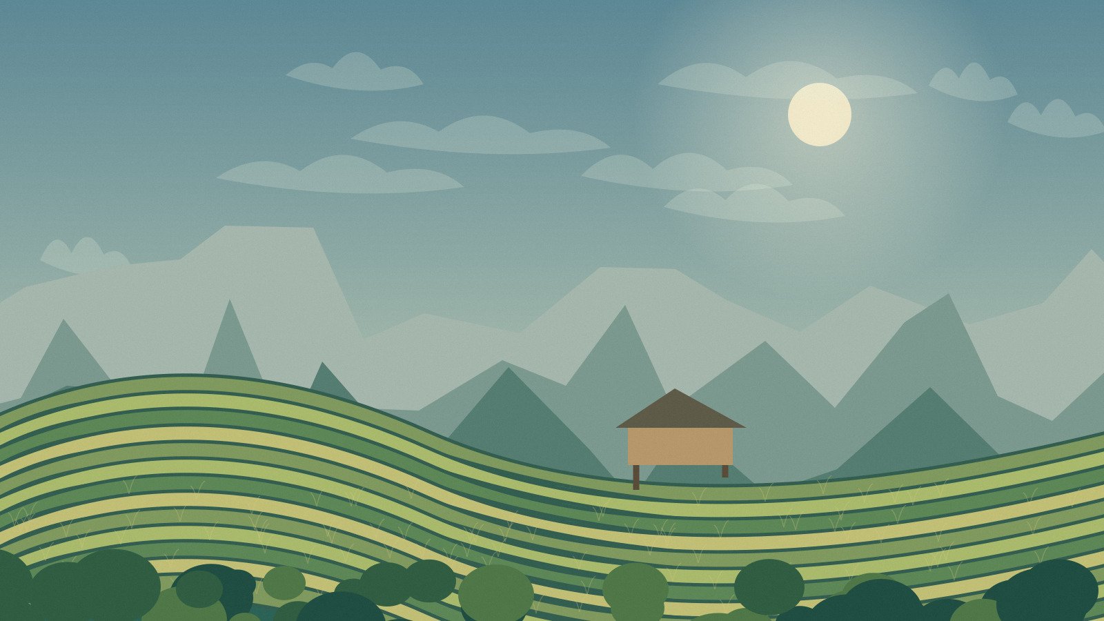 Original northern rice-terrace landscape beneath a changing sky
