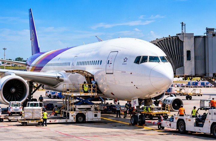 Conceptual passenger aircraft on an airport apron