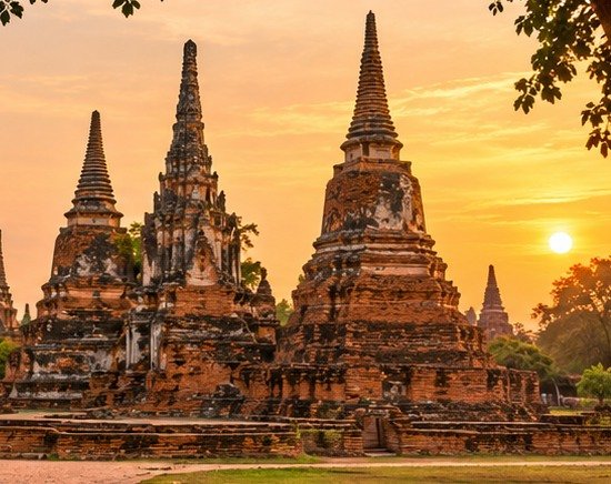 Conceptual ancient temple towers in warm evening light