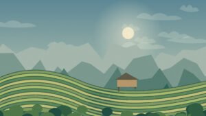 Original green northern rice terraces beneath monsoon clouds