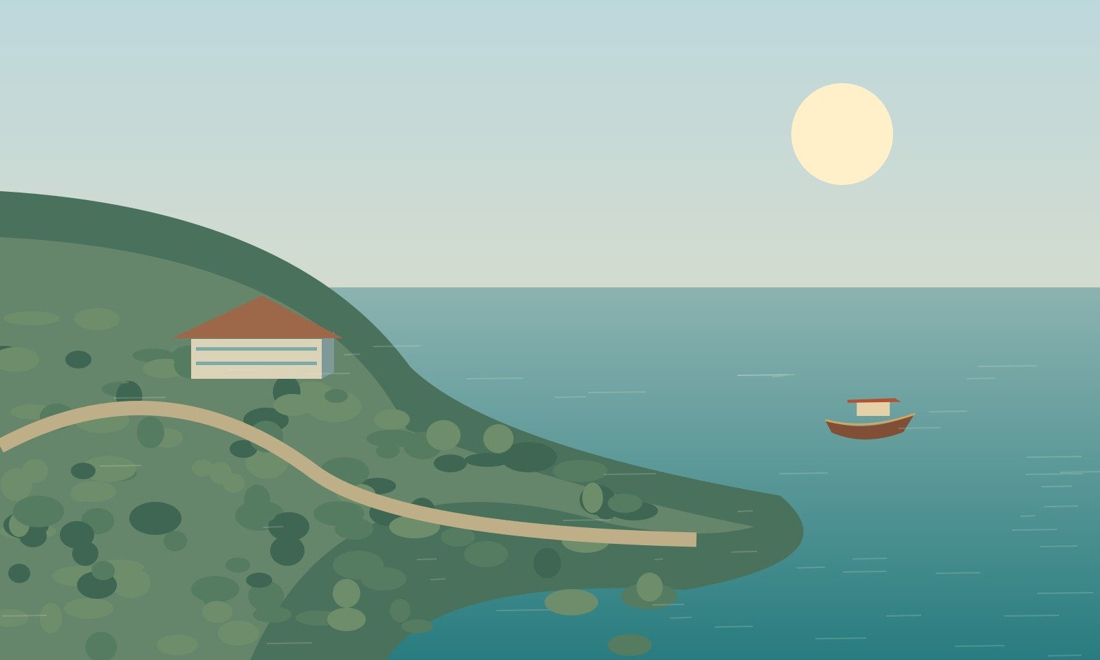 Original illustration of a wooded headland overlooking the Pattaya coast
