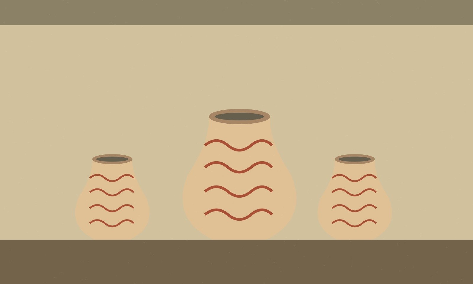Original stylised illustration of patterned earthenware inspired by Ban Chiang