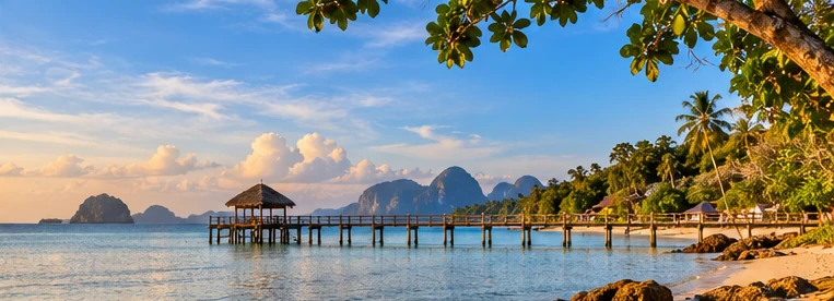 Original illustration of Koh Yao Noi-inspired shoreline and views across Phang Nga Bay