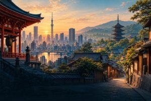 Tokyo and Kyoto editorial illustration