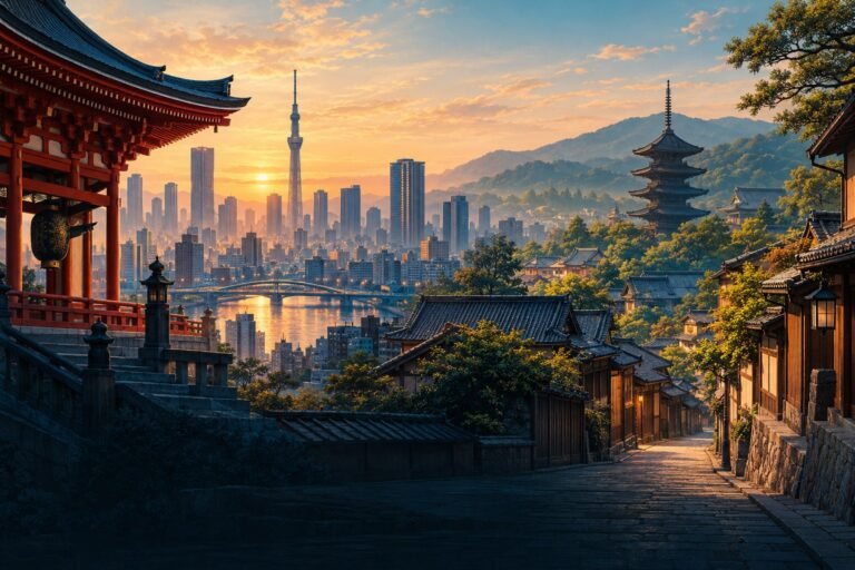 Tokyo and Kyoto editorial illustration