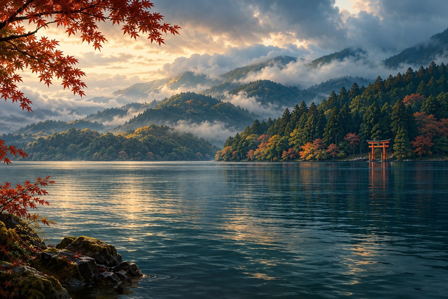 Mist over a Hakone-inspired lake