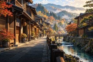 Hida-inspired historic timber street